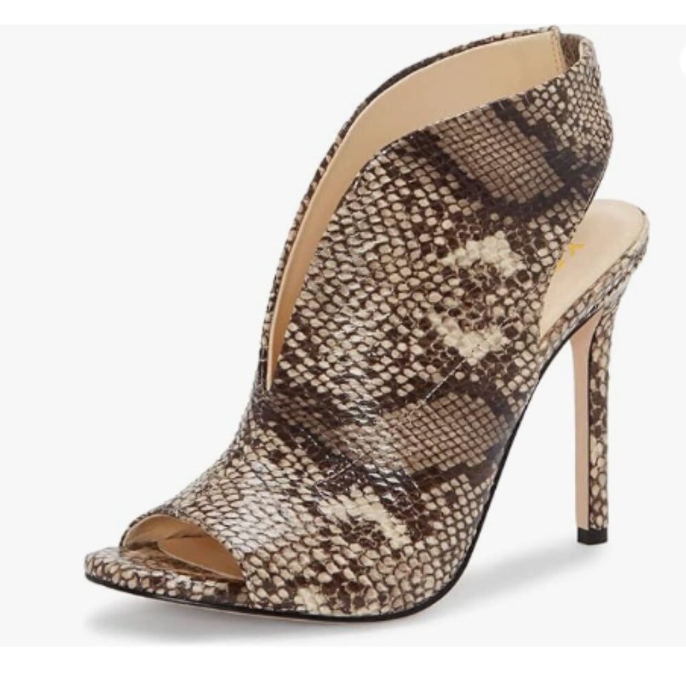 YDN Brown Snakeskin Slingback Peep Toe High Heel Sandals Ankle Boots Shoe
